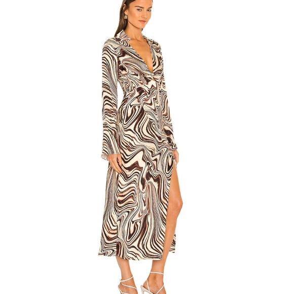 Revolve NICHOLAS Michelle Long Sleeve Twist Front Maxi Midi Dress V neck 2 - Picture 1 of 14